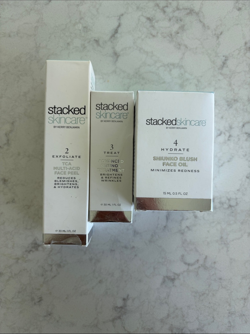 Stacked skincare bundle - exfoliate, treat, hydrate
